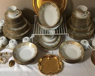 Noritake Lucerne, Vintage I W Rice Salt & Pepper Shakers, Electroplate w 23KT Gold Butter Dish, Platter, Plate