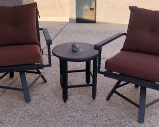 Pair Swivel Chairs, Side Table