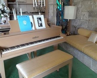 Chickering baby grand piano. Good condition. Serial #2093484.   $4,200.00 OBO considered on Sunday. Bench has silk upholstery.