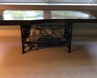 Singer sewing machine base conversion to primitive bench/table