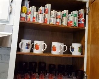 RED GLASSES & McCORMICK TINS.....CHRISTMAS MUGS 