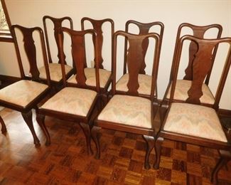 Set of 8 authentic antique Queen Anne chairs