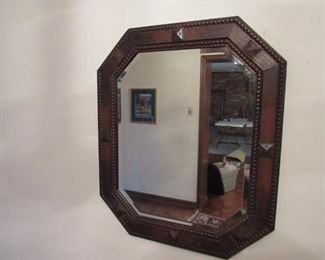 Antique English oak octagon mirror