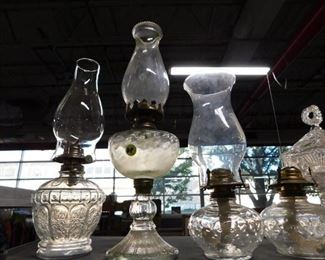 Assorted Glass Kerosene Hurricane lamps 