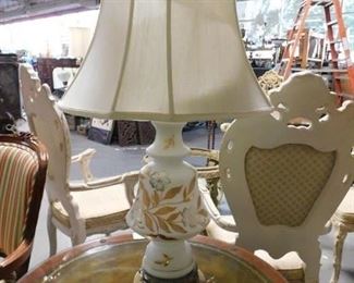 Hand painted gold ceramic lamp with shade 