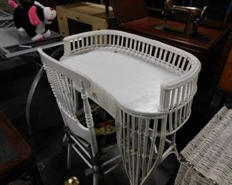 White painted wicker curved desk with chair 