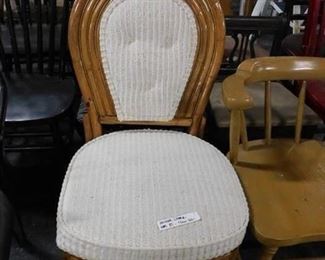 Wicker frame cream padded seat & back side chair 