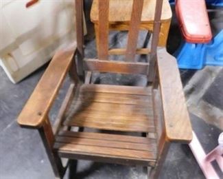 Antique Child's solid wood mini rocking chair (missing slat) 