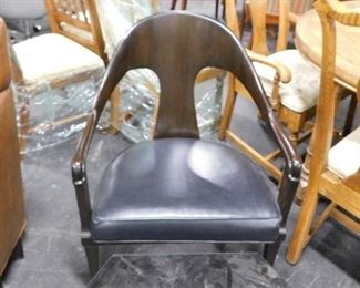 Dark wood black vinyl padded seat arm chair 