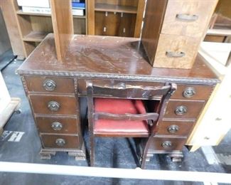 Antique Solid cherry kneehole desk with chair  