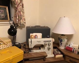 Viking Sewing Machine, Notions, Sewing Table, Lamps.