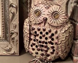 Distressed Metal Owl Lantern