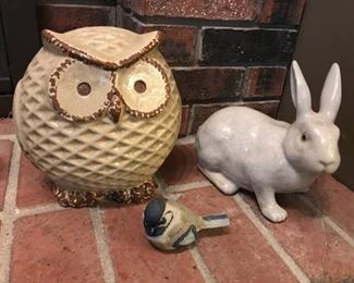Ceramic wildlife bunch (large owl, rabbit and bird)