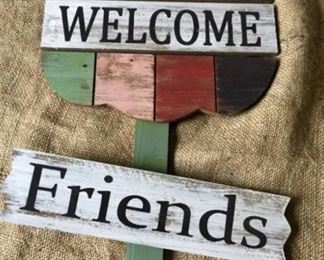 38" Wood Yard Sign--Welcome Friends