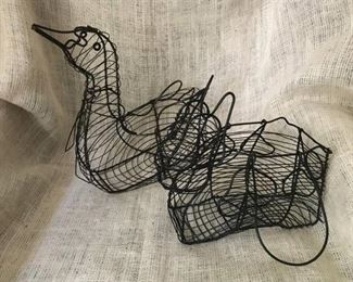 Set of wire farm animal baskets---goose and cow