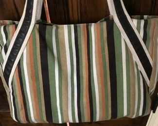 Large Striped Tote Bag with leather strap
