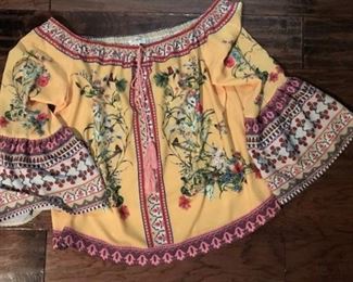 Umgee colorful print peasant blouse, off the shoulders