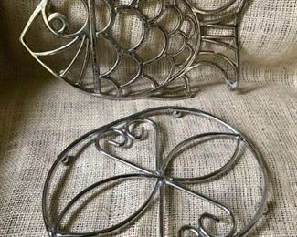 Set of Silver Trivets (including one shaped like a fish)