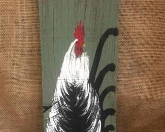 Hand Painted Hanging Barnwood sign--Rooster