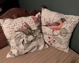 Bird Pillows with floral and  print background-15"