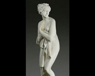 Large Greco-Roman Cast Stone Sculpture of a Lady on a cast stone pedestal - approx. 7.5 ft tall