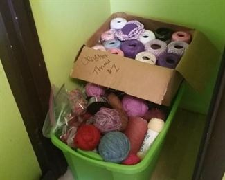 Lots of yarn - almost all wool or cotton - and a box full of crochet thread