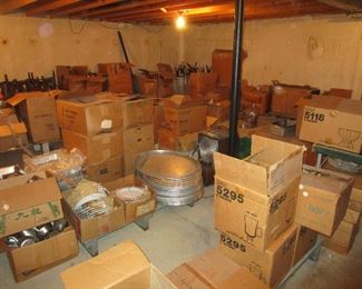 Lots of Boxes of NEW Matching Dishes, Boxes of Specialty Drinking Glasses, Stainless Steel and Aluminum Cooking Items