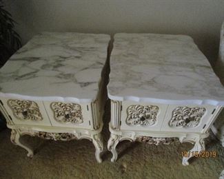 Marble Top Wood End Tables