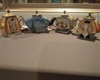 Set of Four Kevin Chen Miniature Enamel Teapots