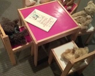 Adorable Childrens Table and Chairs, Plus Handmade Bears
