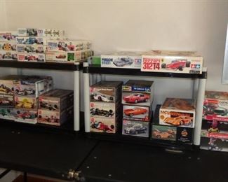 Many race car models - Tamiya, AMT & Revell