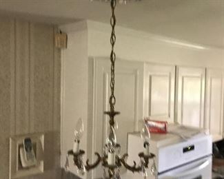 Hanging four light crystal chandelier