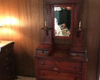 Antique dresser with mirror, glove boxes and candle stands- owned by great great grandfather- Frank Rosson
