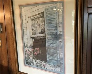 Framed print 'One Shutter' signed by Harold Lovell, Tennessee artist