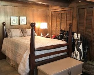 Antique cannon ball bed - extra long full size, made by Great grandfather , wooden cedar chest at bottom of bed