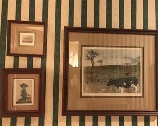Three framed barnyard signed prints