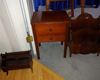 Magazine Rack, Sewing Cabinet & Wood Box