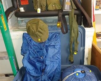 Military helmet, shovel, canteen, boots ++