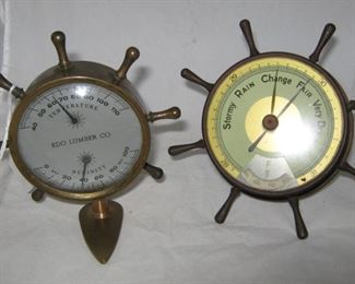 Vintage brass barometers