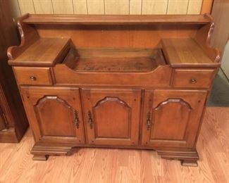 #4 Temple Stuart - Early American Wood Dry Sink   36Hx46Wx16D  3 doors & 2 drawers   Copper Sink   $ 275.00