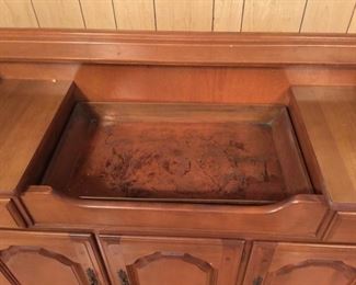 #4 Temple Stuart - Early American Wood Dry Sink   36Hx46Wx16D  3 doors & 2 drawers   Copper Sink   $ 275.00