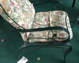 #29 Green Aluminum Glass Top Table w/4 chairs & cushions  60x37x28  $ 75.00