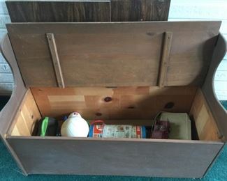 #31 brown wooden trunk bench 43" x 16.5" x 16"  $ 75.00