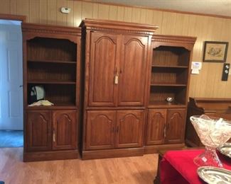 #2 Kincaid Wood 3 shelf & 2 door (with pullout)  Bookcase 76x30x16D    2@ 100 each   $ 
#3 Kincaid Entr. Center w/4 doors (w/3 pullout drawers & 2 shelves)   80H39wx21D  $ 75.00
