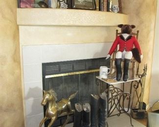 Brass rocking horse and english boots (great for decor)