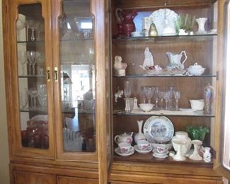Thomasvill china cabinet filled with glass, porcelain, crystal and more
