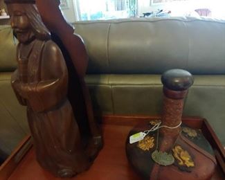 Leather Decanter from Italy & Solid Wood Hide Away Figurine