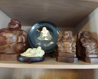 Buddha, solid wood bookends & large figurine.