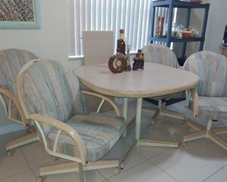 Dining Table & 4 Roller Chairs.  White Wash