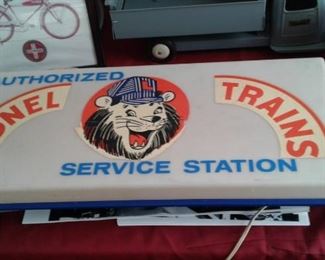Fabulous lighted vintage Lionel Sign-Rare with Lionel Lion graphic-just found out this was a promo-given only to a very limited number of retail outlets that were "authorized sales and SERVICE" They estimate less than 200 made